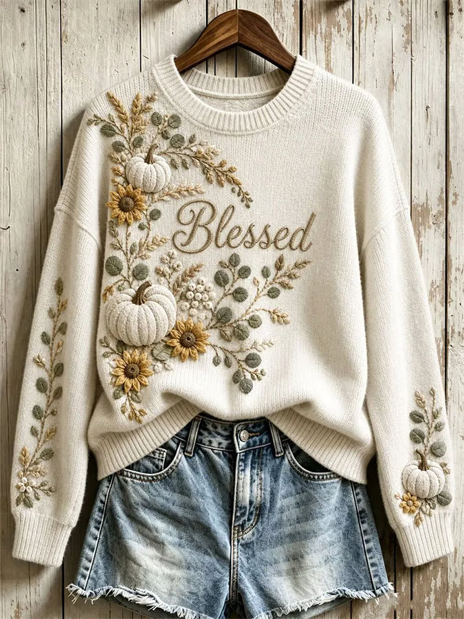 Women's Thanksgiving Art Knit Long Sleeve Sweater